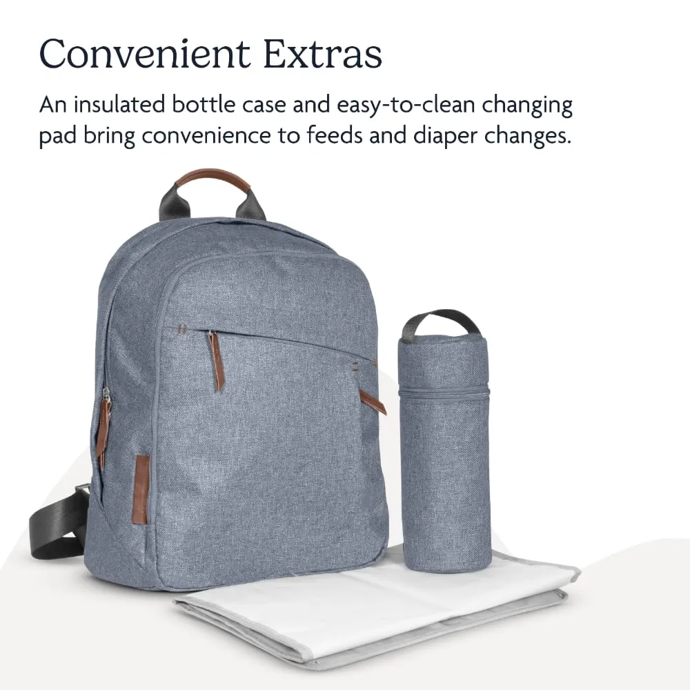 UPPAbaby Changing Backpack / Multiple Storage Compartments / Stroller Strap Attachment / Bottle Insulator and Changing Pad Included / Gregory (Blue Mélange / Saddle Leather)