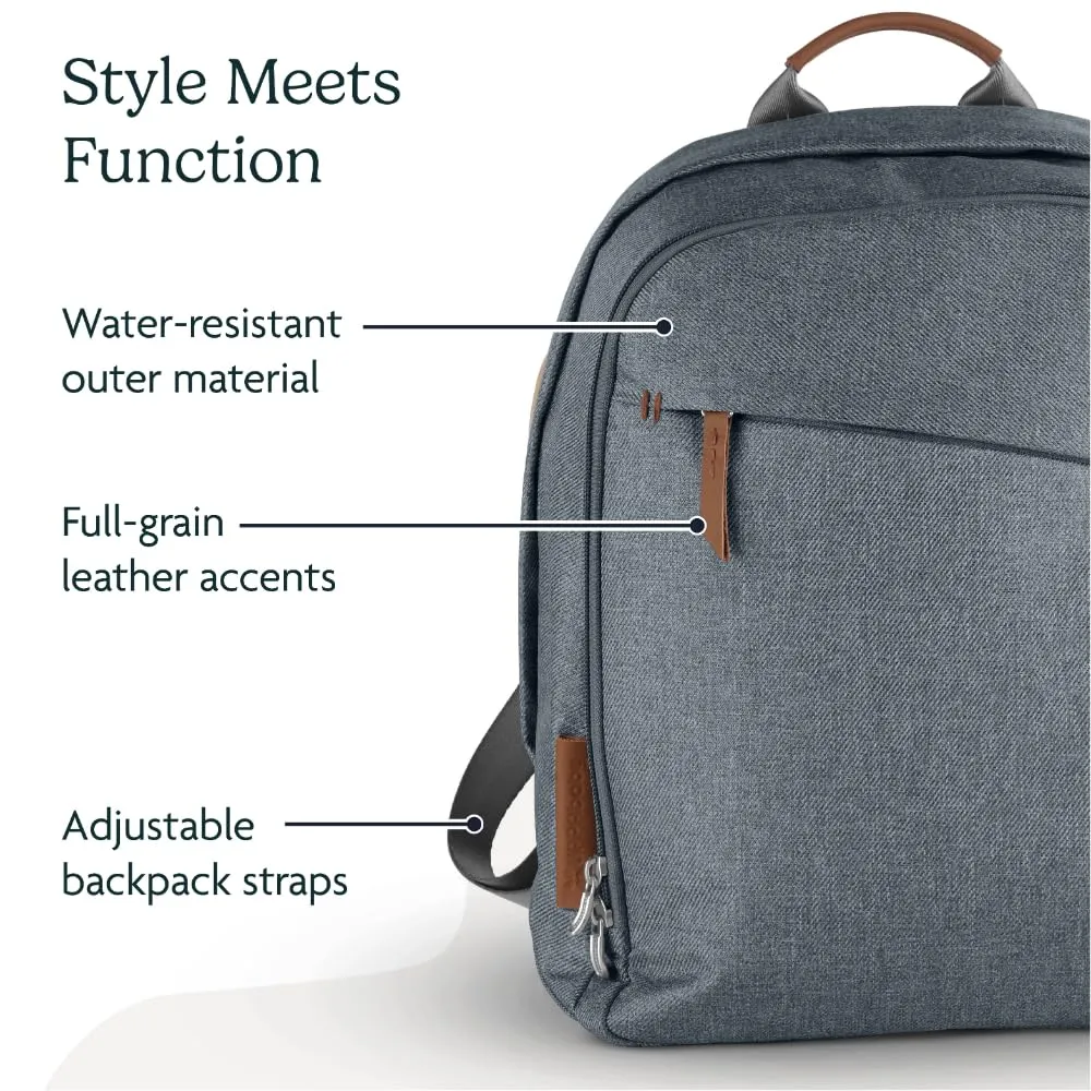 UPPAbaby Changing Backpack / Multiple Storage Compartments / Stroller Strap Attachment / Bottle Insulator and Changing Pad Included / Gregory (Blue Mélange / Saddle Leather)