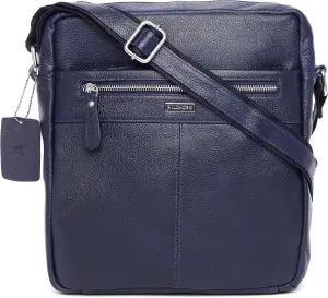 Urban Edge Leather Sling Messenger Bag for Men I Dimension: L- 11 inch H- 12.5 inch W- 2.5 inch, BLUE, Messenger Bag