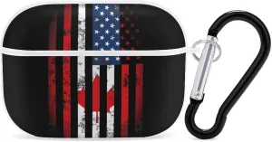 U.S. Canadian Flag Funny Hard Case Compatible with Airpods Pro Earbuds Headset Cover Protective Storage Bag for Men Women