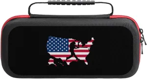 U.S.A Map Flag Baseball Player Compatible with Switch Carrying Case Hard Travel Tote Bag Holds 20 Game Cartridges & Console