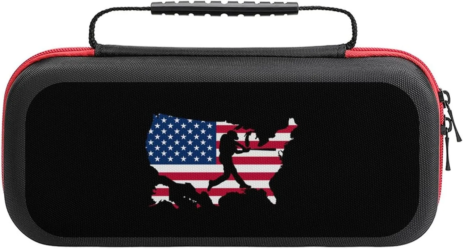 U.S.A Map Flag Baseball Player Compatible with Switch Carrying Case Hard Travel Tote Bag Holds 20 Game Cartridges & Console