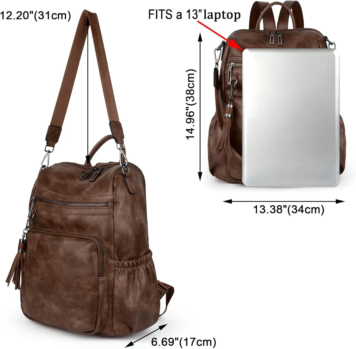 UTO Women Backpack Purse Leather Vegan Ladies Fashion Designer Rucksack Convertible Travel Shoulder Bag with Tassel
