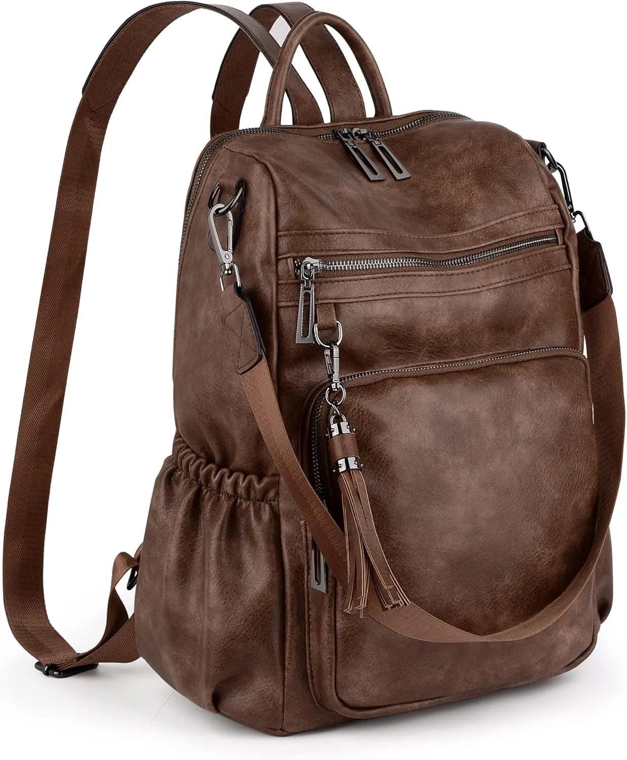 UTO Women Backpack Purse Leather Vegan Ladies Fashion Designer Rucksack Convertible Travel Shoulder Bag with Tassel
