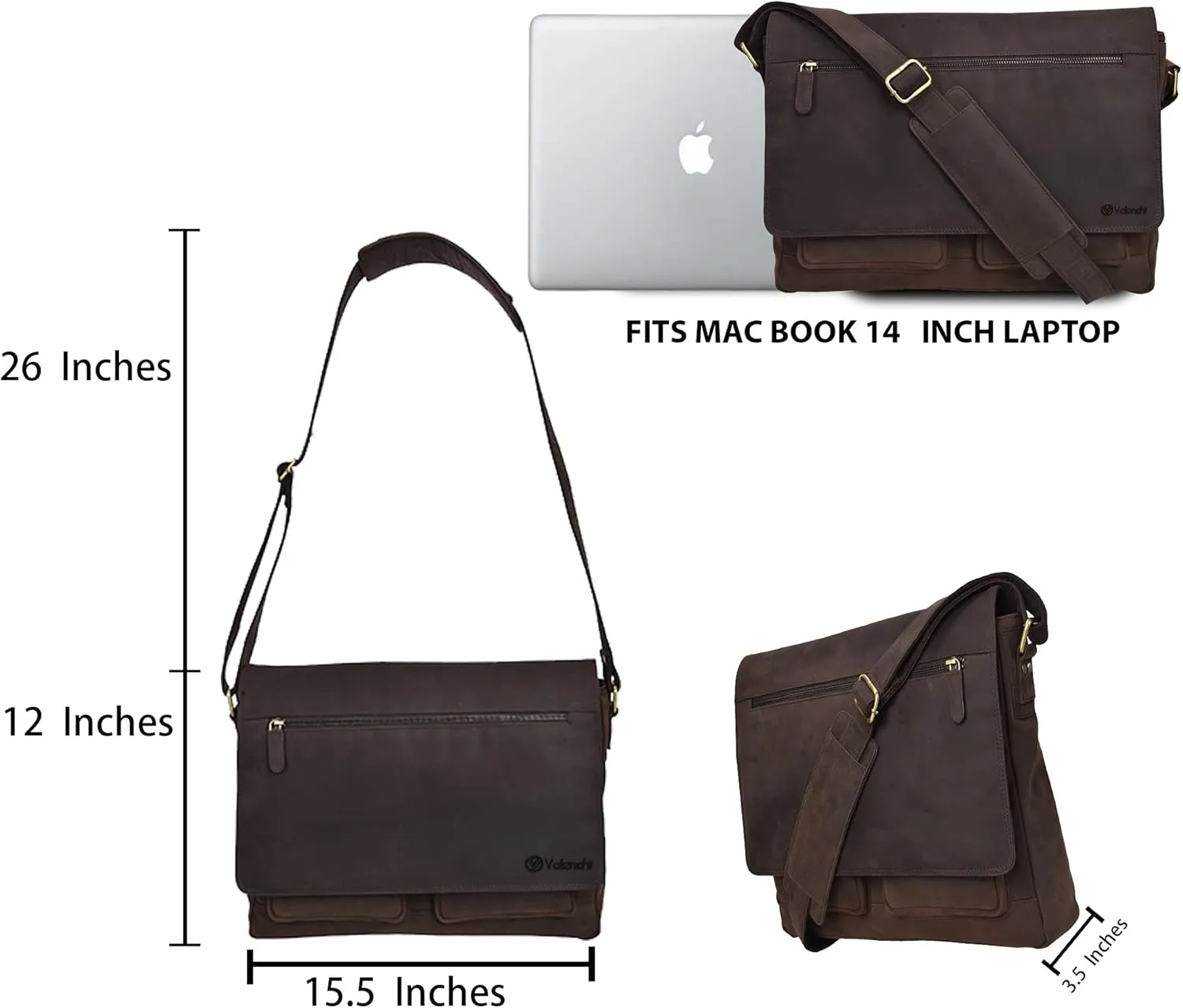 VALENCHI Leather Messenger Bag For Men - Laptop Messenger Briefcase & Shoulder Bag-Office, Work, Travel