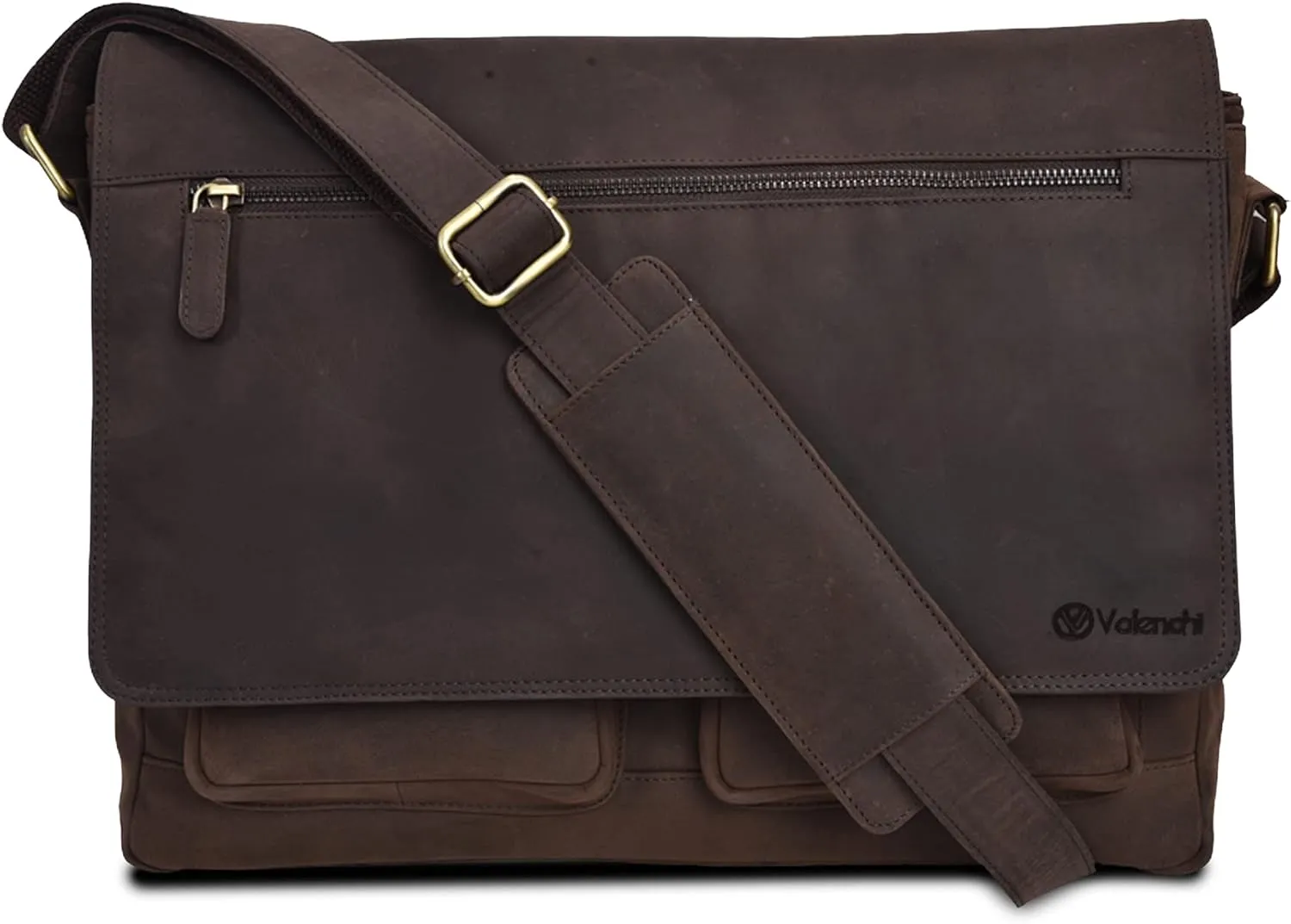 VALENCHI Leather Messenger Bag For Men - Laptop Messenger Briefcase & Shoulder Bag-Office, Work, Travel