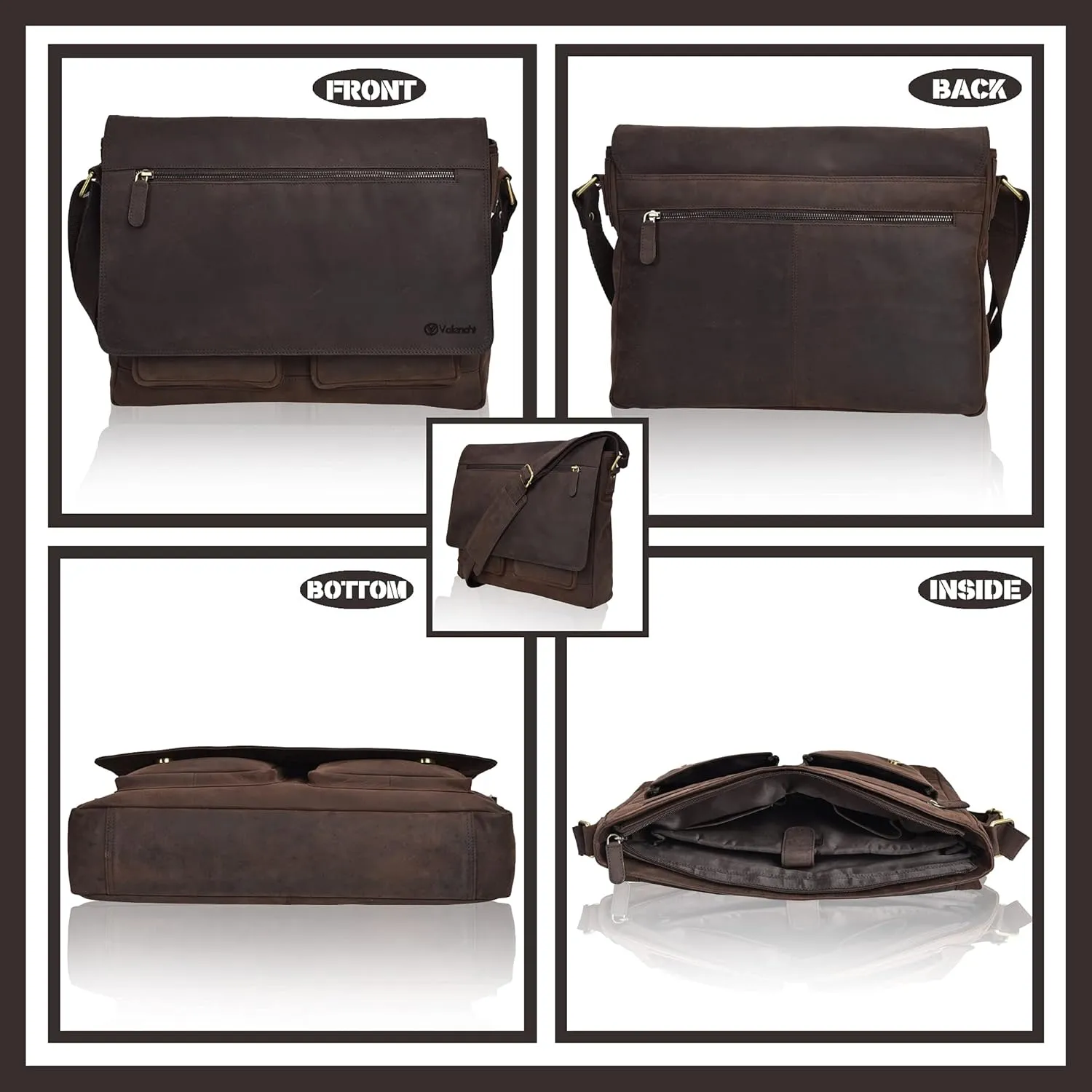 VALENCHI Leather Messenger Bag For Men - Laptop Messenger Briefcase & Shoulder Bag-Office, Work, Travel
