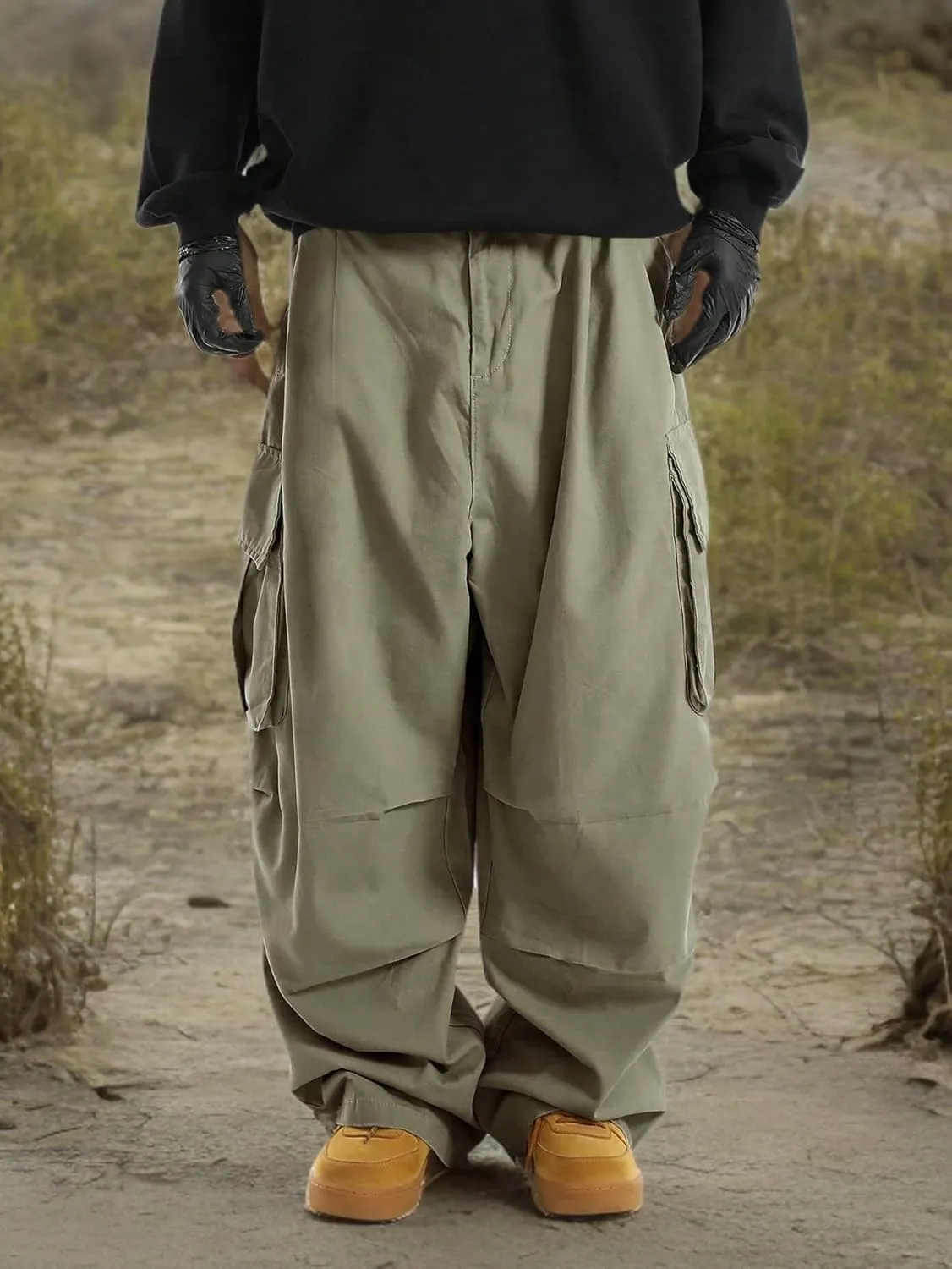 Verdusa Men's Drawstring Waist Pocket Side Loose Cargo Pants Baggy Joggers