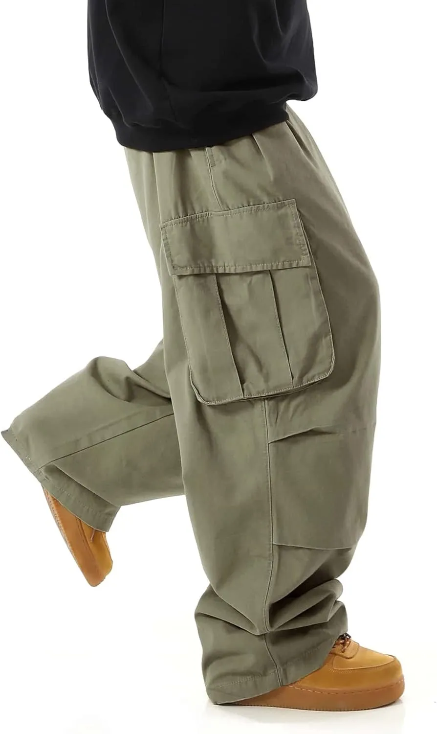 Verdusa Men's Drawstring Waist Pocket Side Loose Cargo Pants Baggy Joggers
