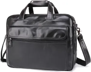 Versatile Laptop Briefcase, Leathers, Mens Vintage Messenger Bag, large capacity, multipocket Work Bag w/Strap, Waterproof, for Office Business Travel College, 15.7in