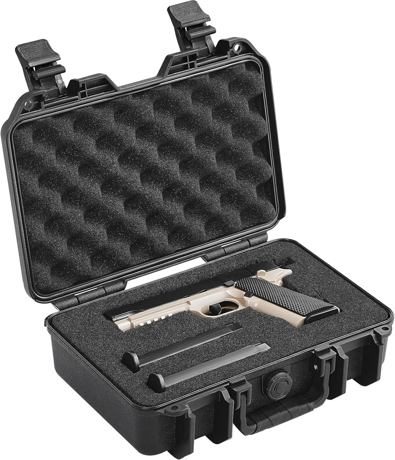 VEVOR Hard Pistol Cases with Pre-cut PU Foam, Waterproof & Dustproof Hard Gun Case for 1 Pistol, 12.59×9.01×4.4 in Lockable Pistol Case, Black