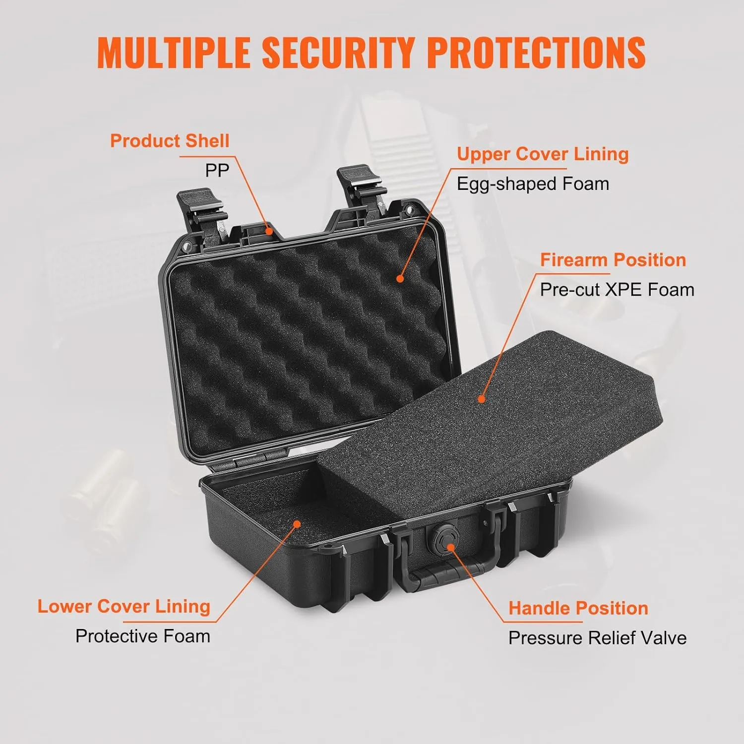 VEVOR Hard Pistol Cases with Pre-cut PU Foam, Waterproof & Dustproof Hard Gun Case for 1 Pistol, 12.59×9.01×4.4 in Lockable Pistol Case, Black