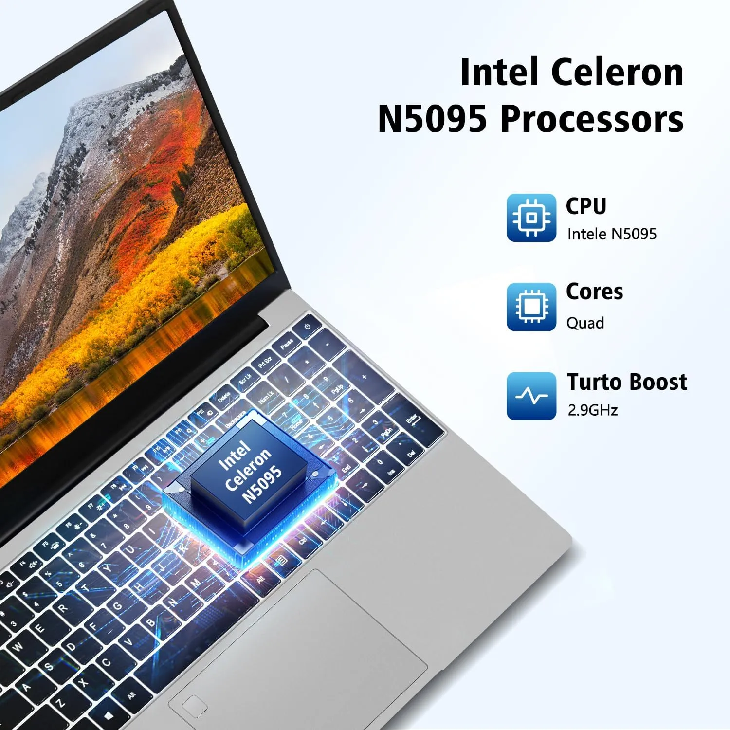 VGKE 15.6" Laptop Computer, 1920 * 1080p Laptop with Full Size Backlit Keyboard, Celeron N5095 Processor Quad-Core, 12GB RAM DDR4, 256GB SSD, Fingerprint Reader, Silver-Grey