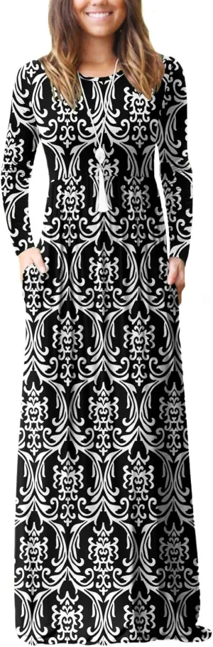 VIISHOW Women's Long Sleeve Loose Plain Maxi Dresses Casual Long Dresses with Pockets