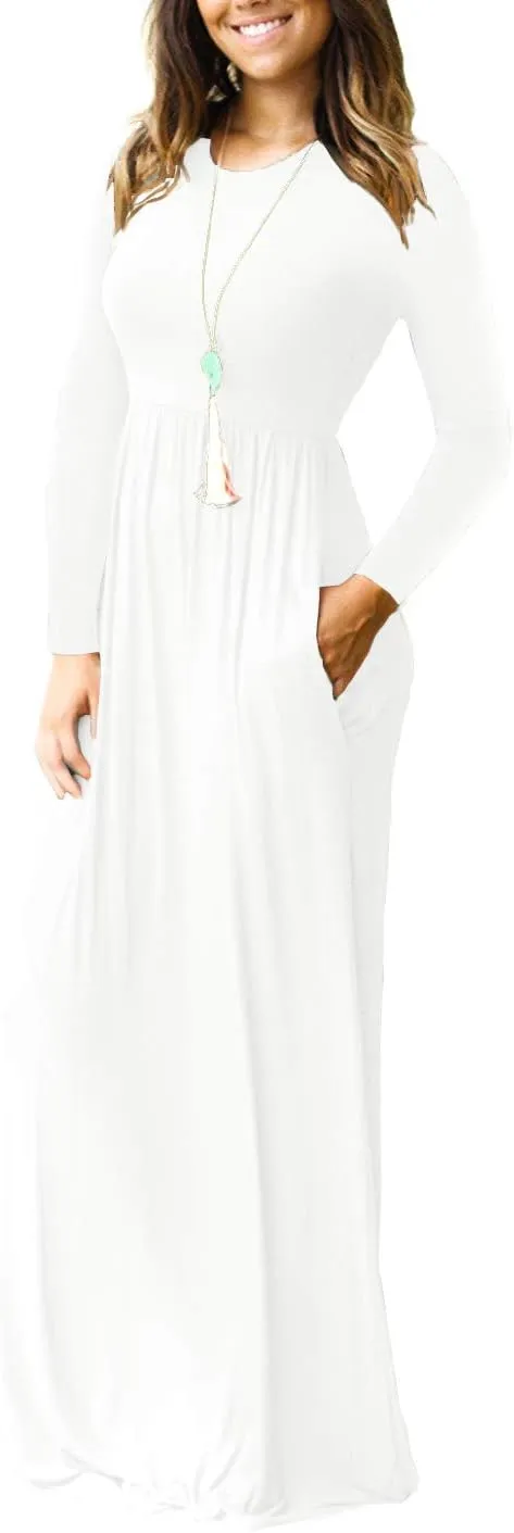 VIISHOW Women's Long Sleeve Loose Plain Maxi Dresses Casual Long Dresses with Pockets