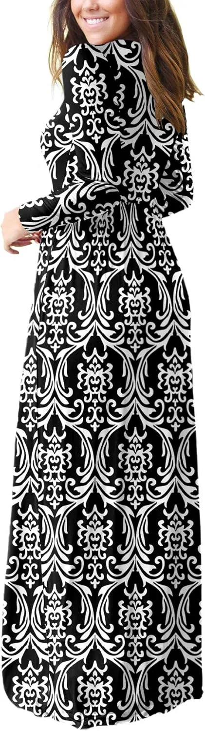 VIISHOW Women's Long Sleeve Loose Plain Maxi Dresses Casual Long Dresses with Pockets