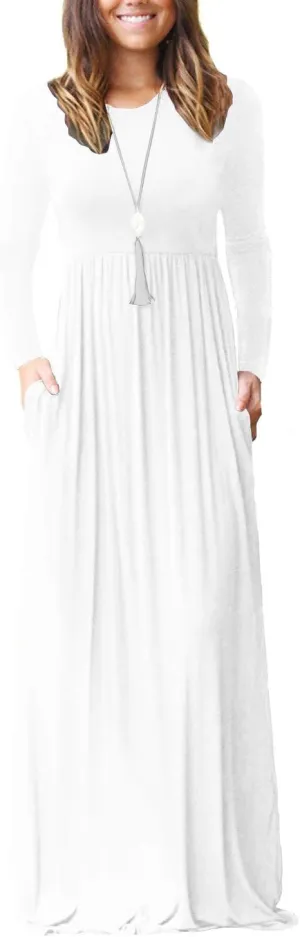VIISHOW Women's Long Sleeve Loose Plain Maxi Dresses Casual Long Dresses with Pockets