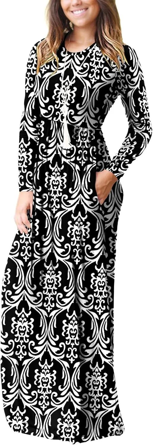 VIISHOW Women's Long Sleeve Loose Plain Maxi Dresses Casual Long Dresses with Pockets
