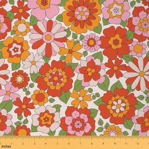 Vintage Boho Plant Floral Fabric by The Yard 60S 70S Groovy Decorative Waterproof Outdoor Fabric Retro Hippie Floral Upholstery Fabric for Chairs Botanical Colorful Outdoor Fabric 2 Yards