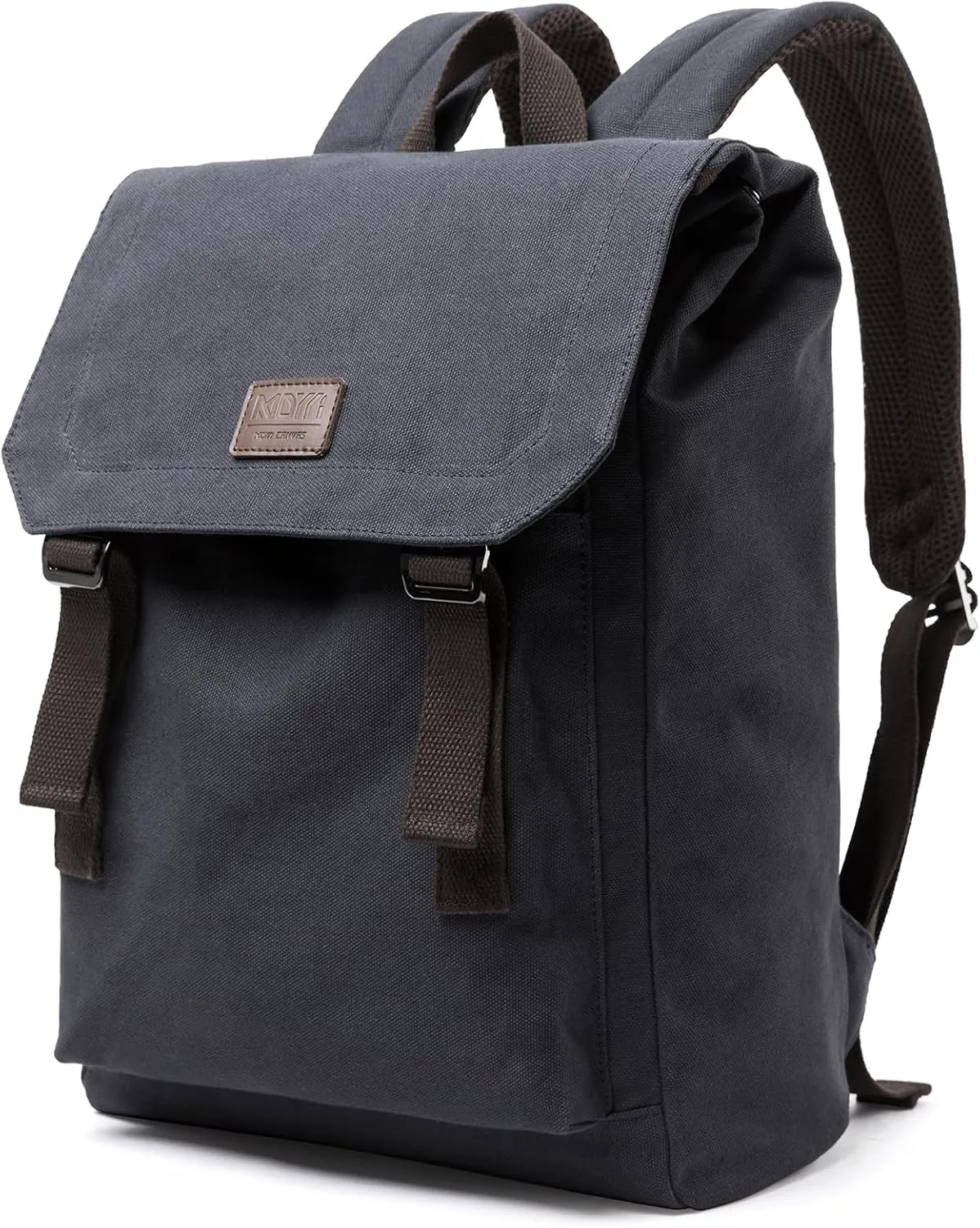Vintage Canvas Backpack for Men Fits 14 Inch Laptop Samll Backpack Daypack Flap Tear-Resistant for Travel Rucksack College Dark Blue