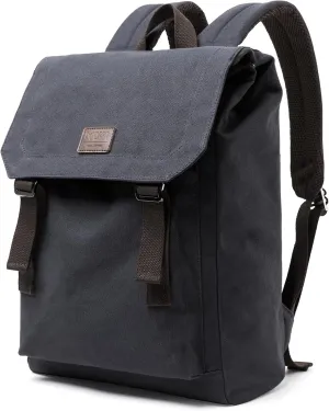 Vintage Canvas Backpack for Men Fits 14 Inch Laptop Samll Backpack Daypack Flap Tear-Resistant for Travel Rucksack College Dark Blue
