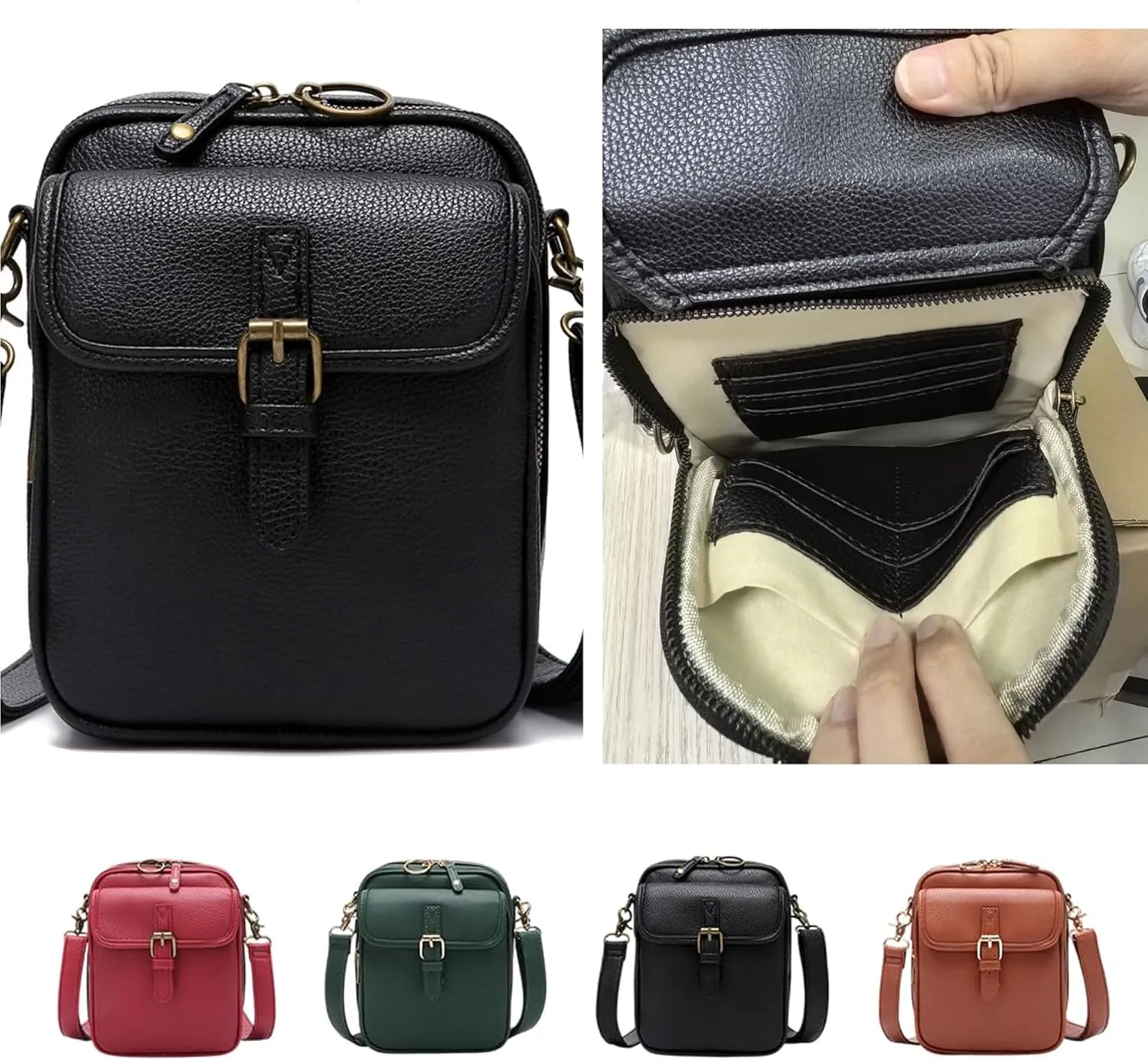 Vintage Double Layer Large Capacity Mini Messenger Bag, 2025 New Leather Small Crossbody Messenger Bag for Women Men