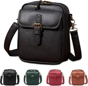 Vintage Double Layer Large Capacity Mini Messenger Bag, 2025 New Leather Small Crossbody Messenger Bag for Women Men