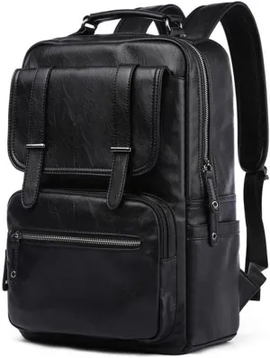 Vintage Leather Laptop Backpack for Men,Water Resistant Fits 16 Inch Laptop,Travel Black Backpack for Bussiness,College