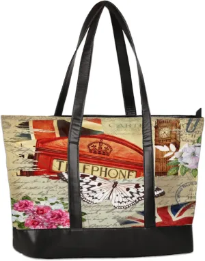 Vintage Paris Butterfly Clock Tower Laptop Tote Bag for Women Lightweight Work Purse with Multiple Compartments Fits 13-15.6 Inch Laptop Tablet Shoulder Bag for Office Travel Daily Use