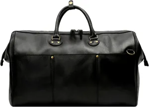 Vintage Travel Duffel Bags for Men, Crazy Horse Leather Large Capacity Shoulder Bag Genuine Leather Outdoor Handbag (Black)