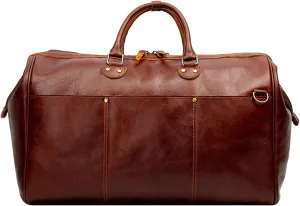Vintage Travel Duffel Bags for Men, Crazy Horse Leather Large Capacity Shoulder Bag Genuine Leather Outdoor Handbag (Red)