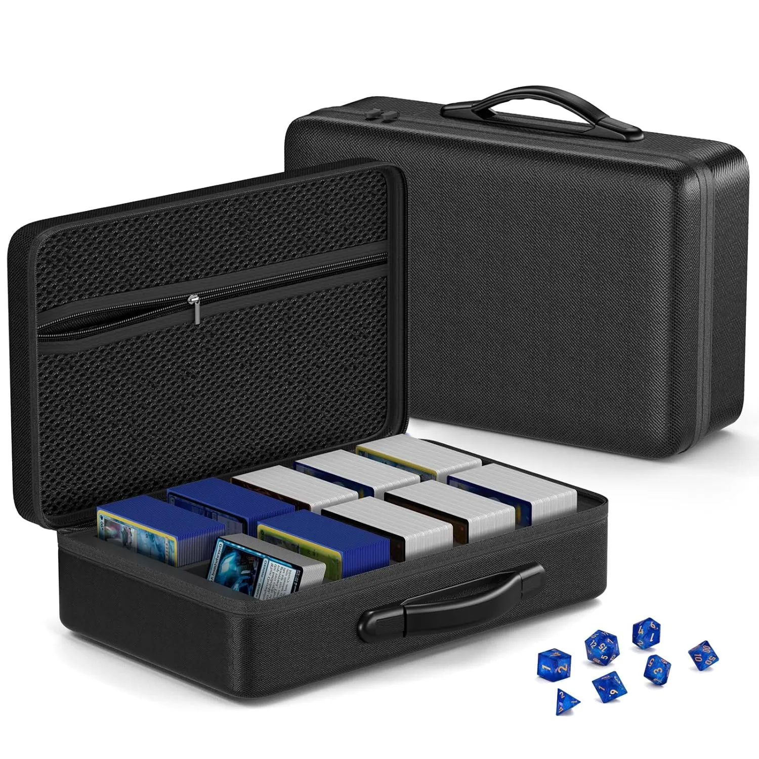 Vitula Card Case Fits for MTG, PKTG, YugiOh and Cards Against Humanity Game, Toploaders Storage Case for Traveling, Attached a Dice Set (L,Black)