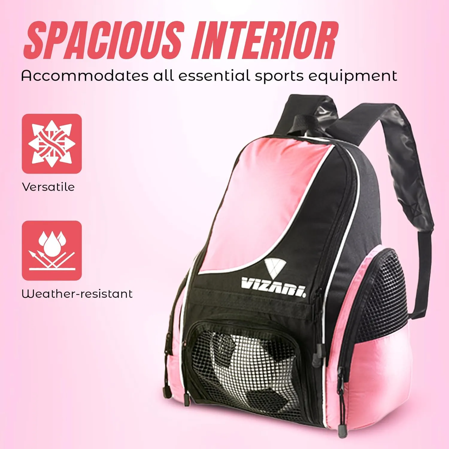 Vizari Solano Soccer Backpack With Ball Compartment and Vented Ball Pocket and Mesh Side Cargo Pockets for Adults and Teens