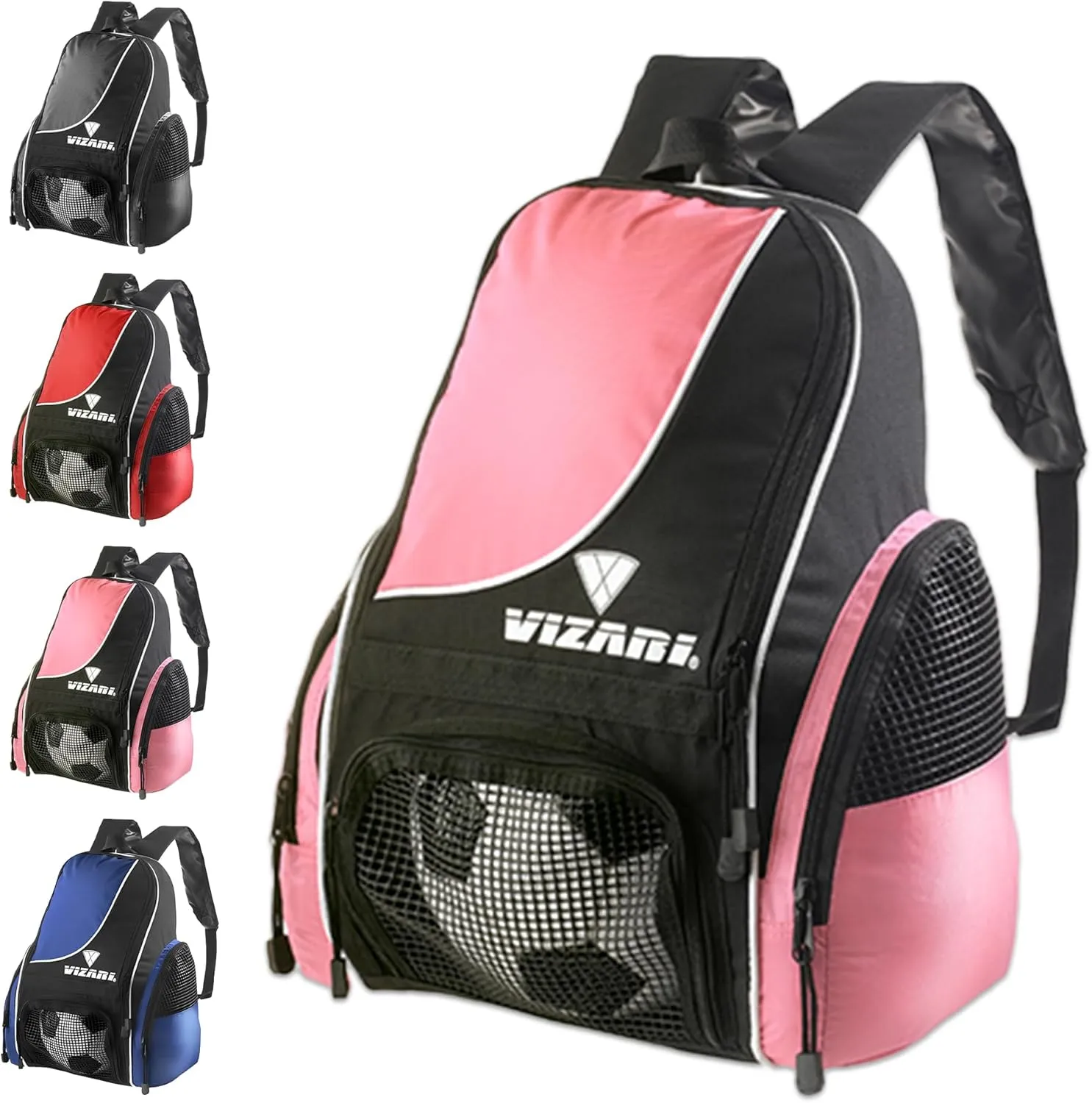 Vizari Solano Soccer Backpack With Ball Compartment and Vented Ball Pocket and Mesh Side Cargo Pockets for Adults and Teens
