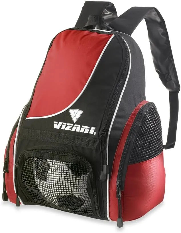 Vizari Solano Soccer Backpack With Ball Compartment and Vented Ball Pocket and Mesh Side Cargo Pockets for Adults and Teens