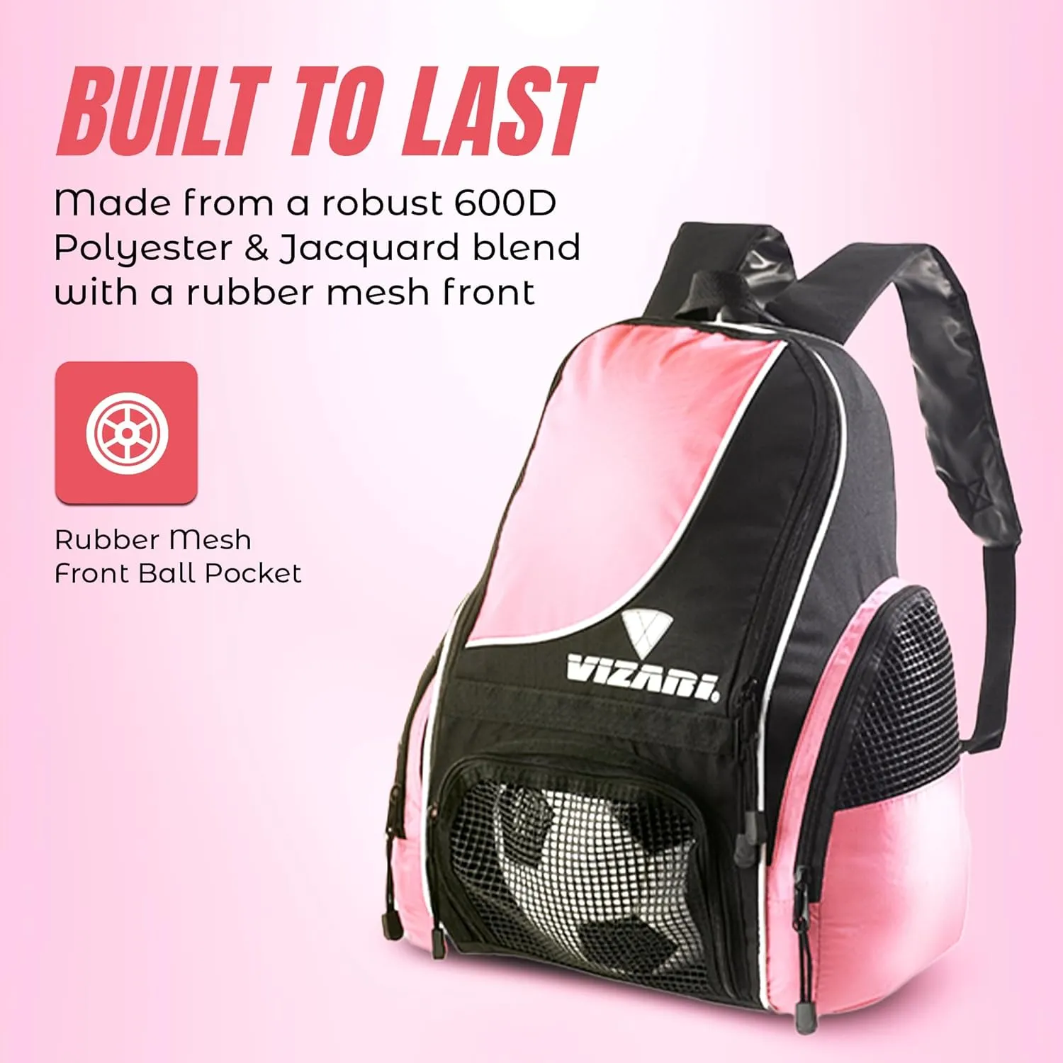 Vizari Solano Soccer Backpack With Ball Compartment and Vented Ball Pocket and Mesh Side Cargo Pockets for Adults and Teens