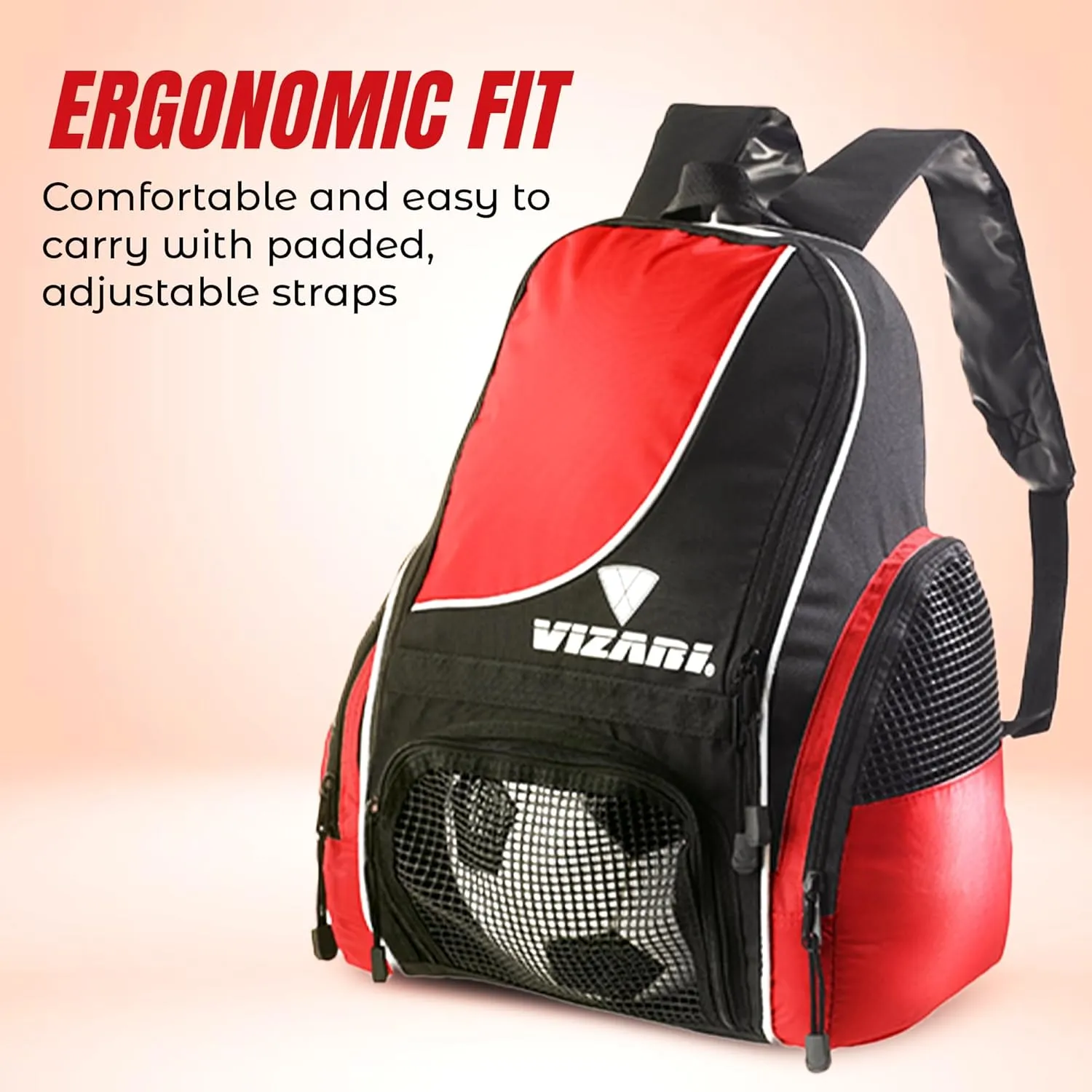 Vizari Solano Soccer Backpack With Ball Compartment and Vented Ball Pocket and Mesh Side Cargo Pockets for Adults and Teens
