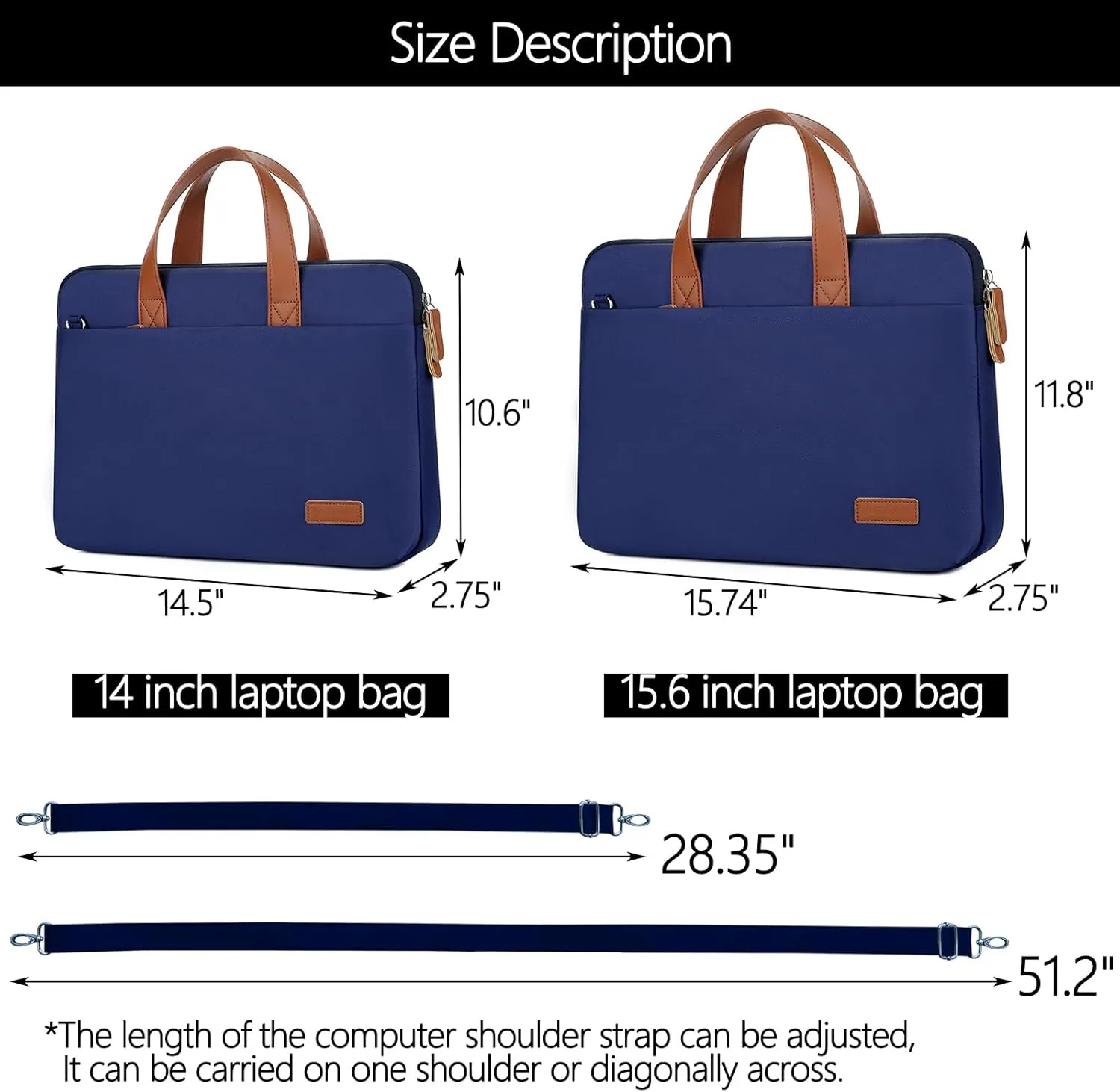 VODIU 14 15.6 16 inch Laptop Case, Basics Laptop Bag with Compartment, Carrying Briefcase Messenger Bag with Strap,Pocket