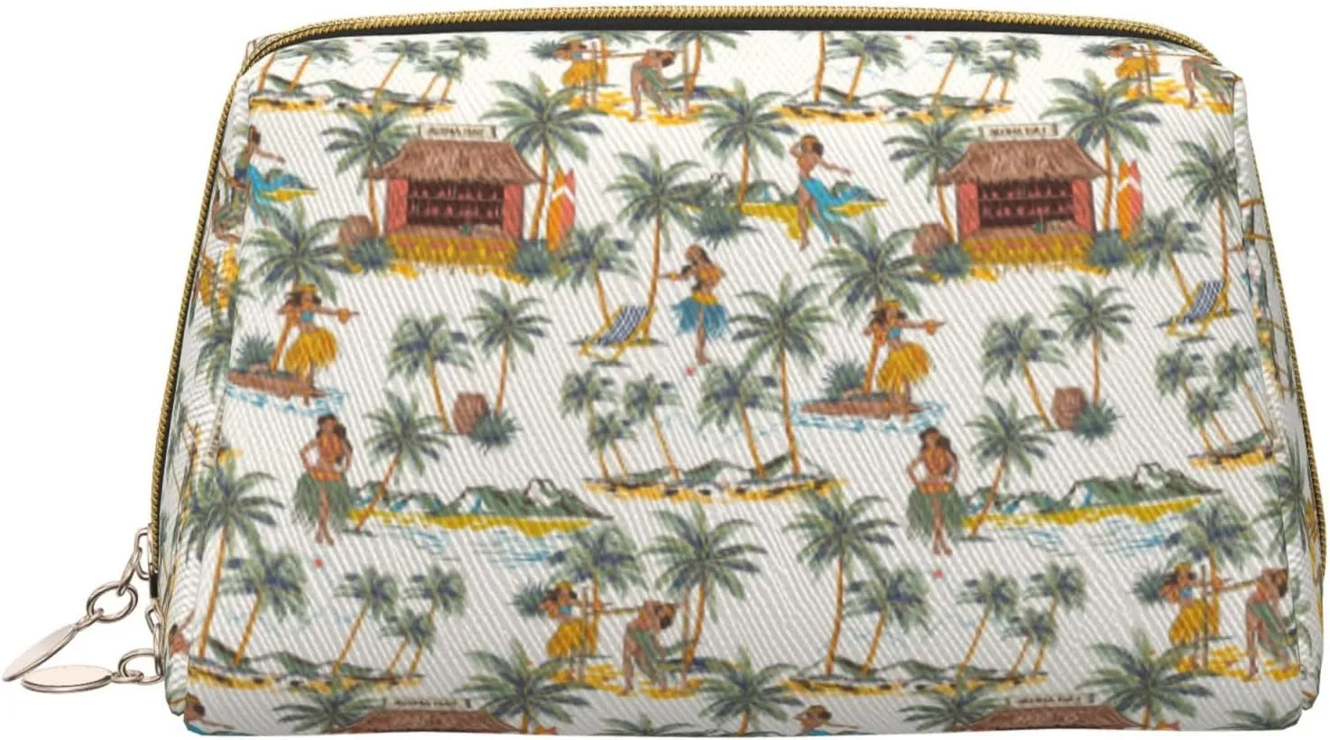VOSERY Makeup Bag, Cosmetic Bags Travel Toiletry Bag for Women, Large Capacity Makeup Bag Organizer, Hawaiian Style Green Coconut Tree Make up Bag, Cute Makeup Pouch, Waterproof Leather Makeup Case