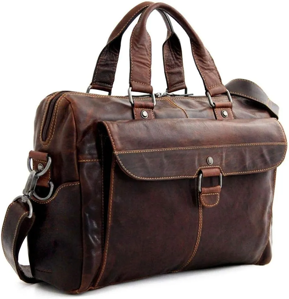 Voyager Zippered Briefcase with Front Flap Pocket #7316 (Brown)