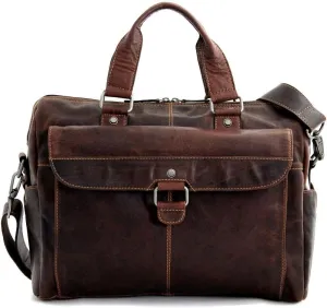 Voyager Zippered Briefcase with Front Flap Pocket #7316 (Brown)