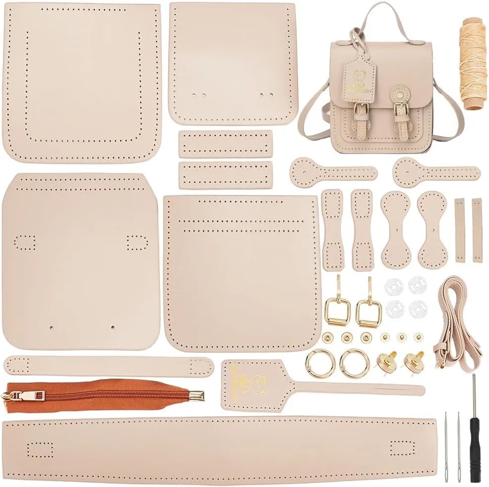 WADORN DIY Leather Shoulder Bag Making Kit, PU Leather Crossbody Bag Sewing Pattern Materials Craft Kit Handicraft Women Messenger Bag Purse Making Supplies Personalized Gift, Apricot