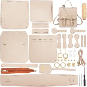 WADORN DIY Leather Shoulder Bag Making Kit, PU Leather Crossbody Bag Sewing Pattern Materials Craft Kit Handicraft Women Messenger Bag Purse Making Supplies Personalized Gift, Apricot