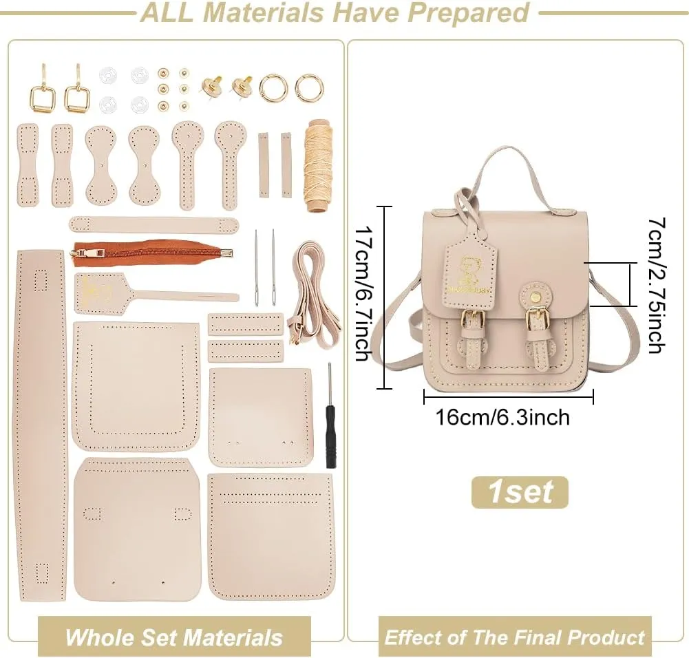 WADORN DIY Leather Shoulder Bag Making Kit, PU Leather Crossbody Bag Sewing Pattern Materials Craft Kit Handicraft Women Messenger Bag Purse Making Supplies Personalized Gift, Apricot