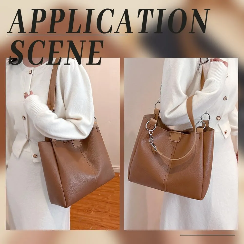 WADORN DIY Shoulder Bag Making Kits, PU Leather Handag Making Kit for Women Large Capacity PU Leather Tote Working Kit with Bag Sewing Kit for Shoulder Bag Birthday Gift, 12.2x4.7x10.6 Inch, Camel