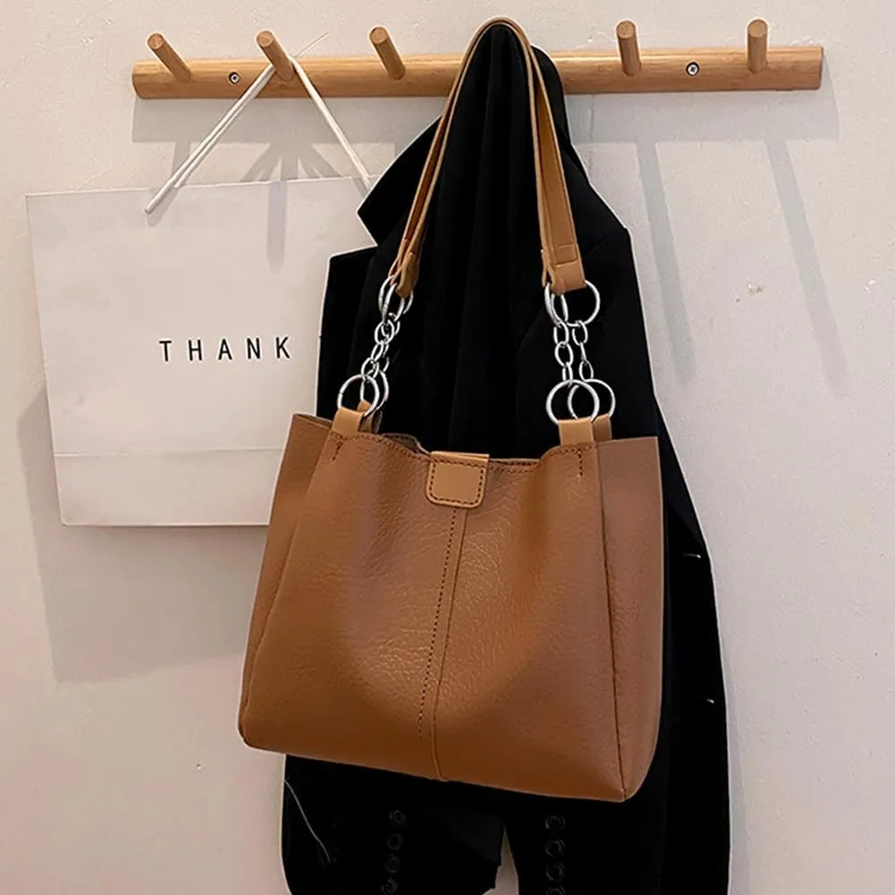 WADORN DIY Shoulder Bag Making Kits, PU Leather Handag Making Kit for Women Large Capacity PU Leather Tote Working Kit with Bag Sewing Kit for Shoulder Bag Birthday Gift, 12.2x4.7x10.6 Inch, Camel