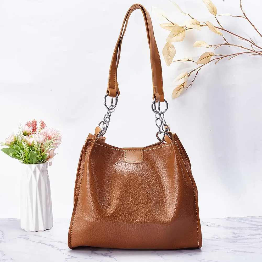 WADORN DIY Shoulder Bag Making Kits, PU Leather Handag Making Kit for Women Large Capacity PU Leather Tote Working Kit with Bag Sewing Kit for Shoulder Bag Birthday Gift, 12.2x4.7x10.6 Inch, Camel