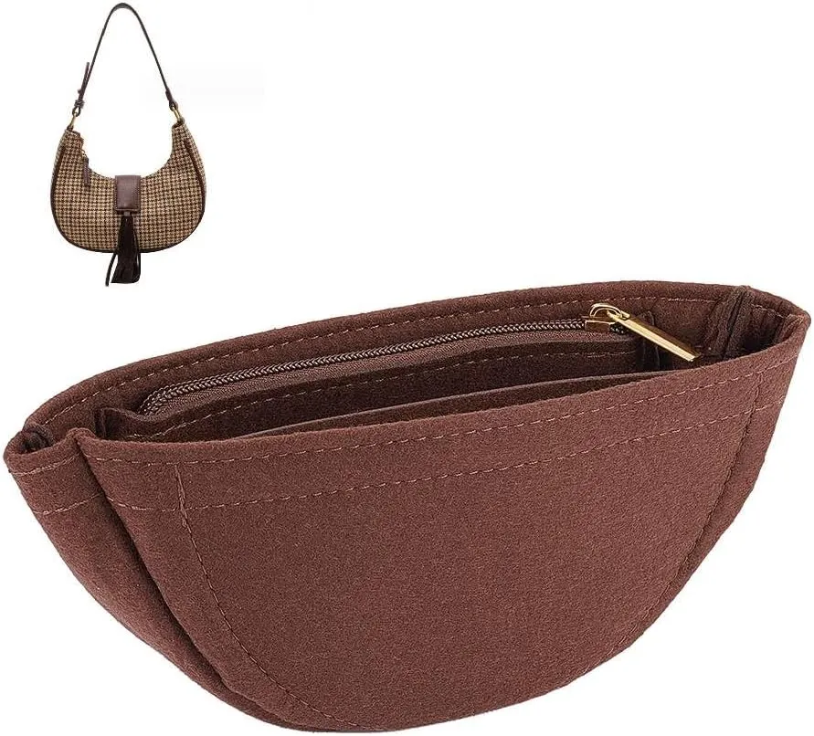 WADORN Felt Purse Organizer Insert, 22 x 10 x 4.6cm, Small Size, Arc Shape, Compatible with Small Loop Hobo Bag, Coconut Brown