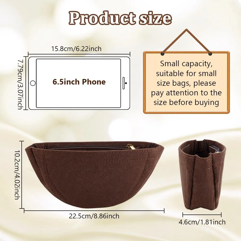 WADORN Felt Purse Organizer Insert, 22 x 10 x 4.6cm, Small Size, Arc Shape, Compatible with Small Loop Hobo Bag, Coconut Brown