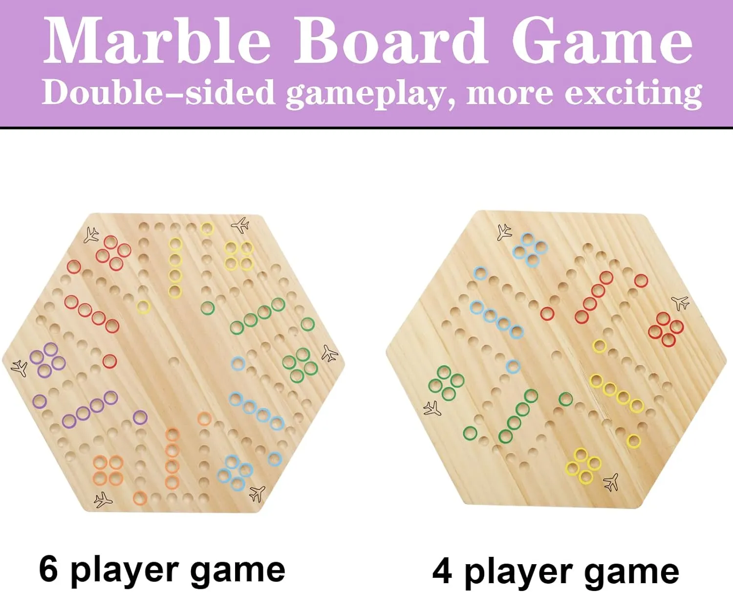 Wahoo Board Game Wooden Original Board Game Classic 2 Side Painted Fast Track Game for 4 Player and 6 Player with 30 Marbles,6 Dices for Family Game Night(Small,Log)